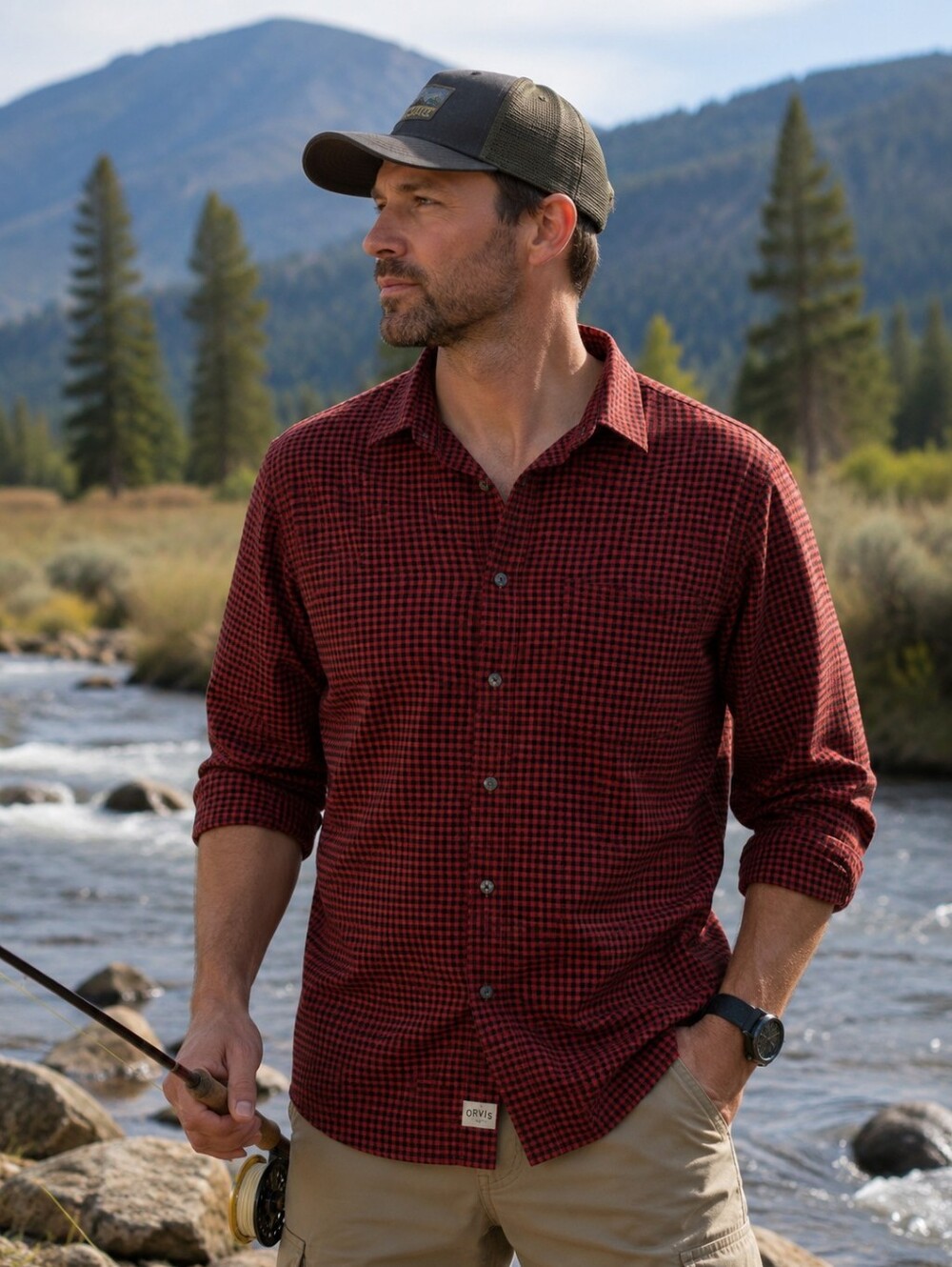 Orvis Unisex Red & Black Check Button-Up Performance Outdoor Shirt